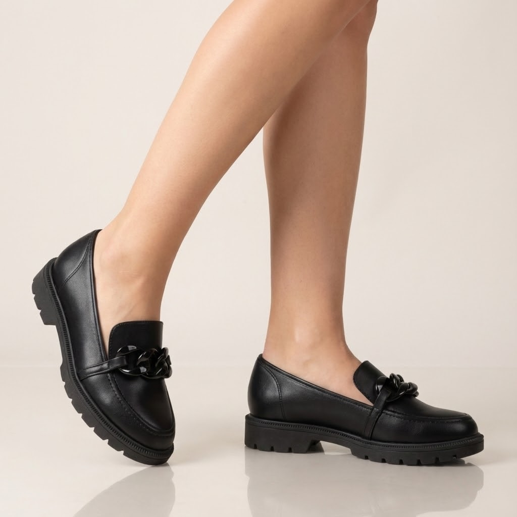 Mocasin Eco Cuero Negro 35 / Negro