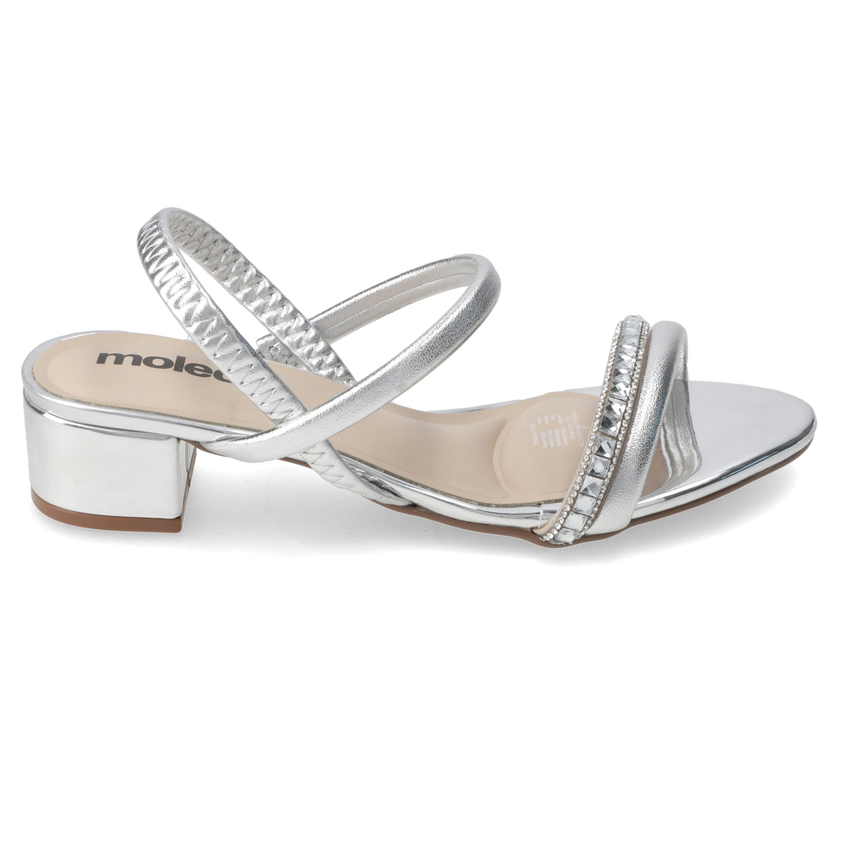 Sandalia Taco Ancho Bajo Plateado Moleca