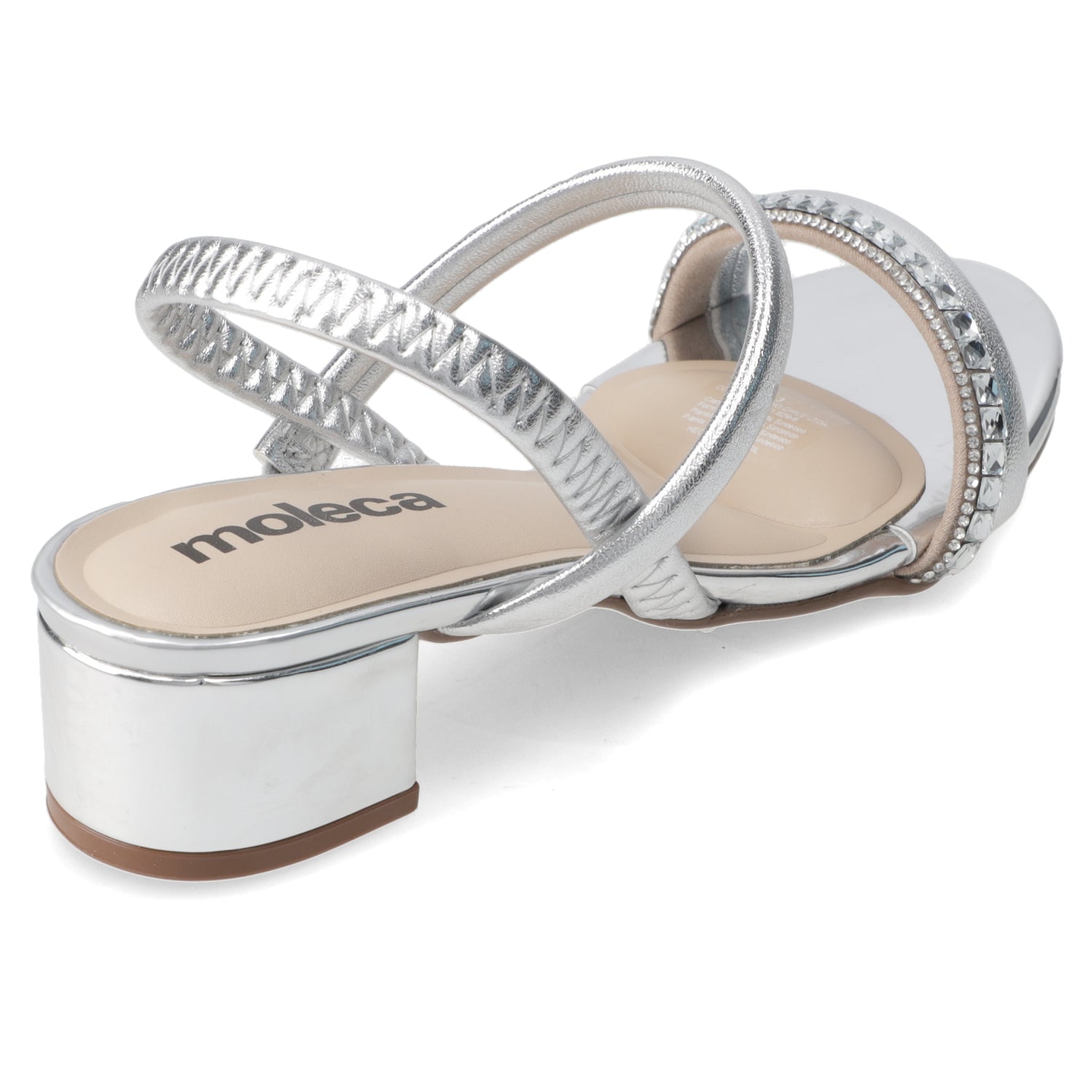 Sandalia Taco Ancho Bajo Plateado Moleca