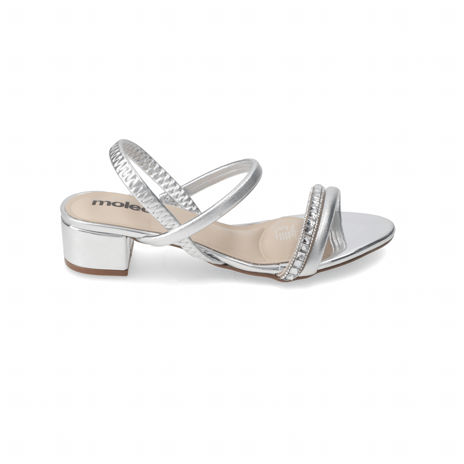 Sandalia Taco Ancho Bajo Plateado Moleca