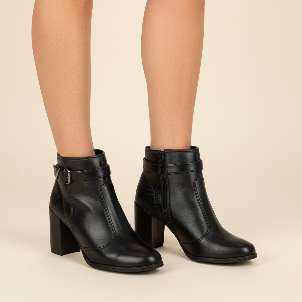 Botin Taco Ancho 10 cm Negro Moleca 35 / Negro