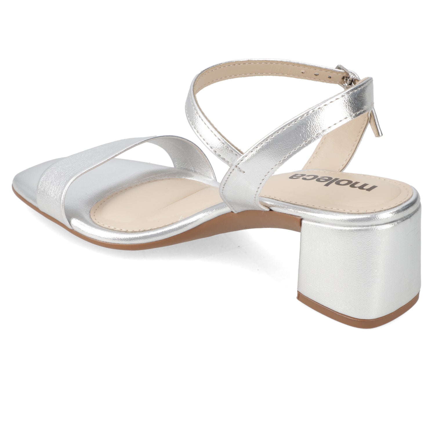 Sandalia Taco Ancho 5 cm Plateado Moleca 35 / Plateado