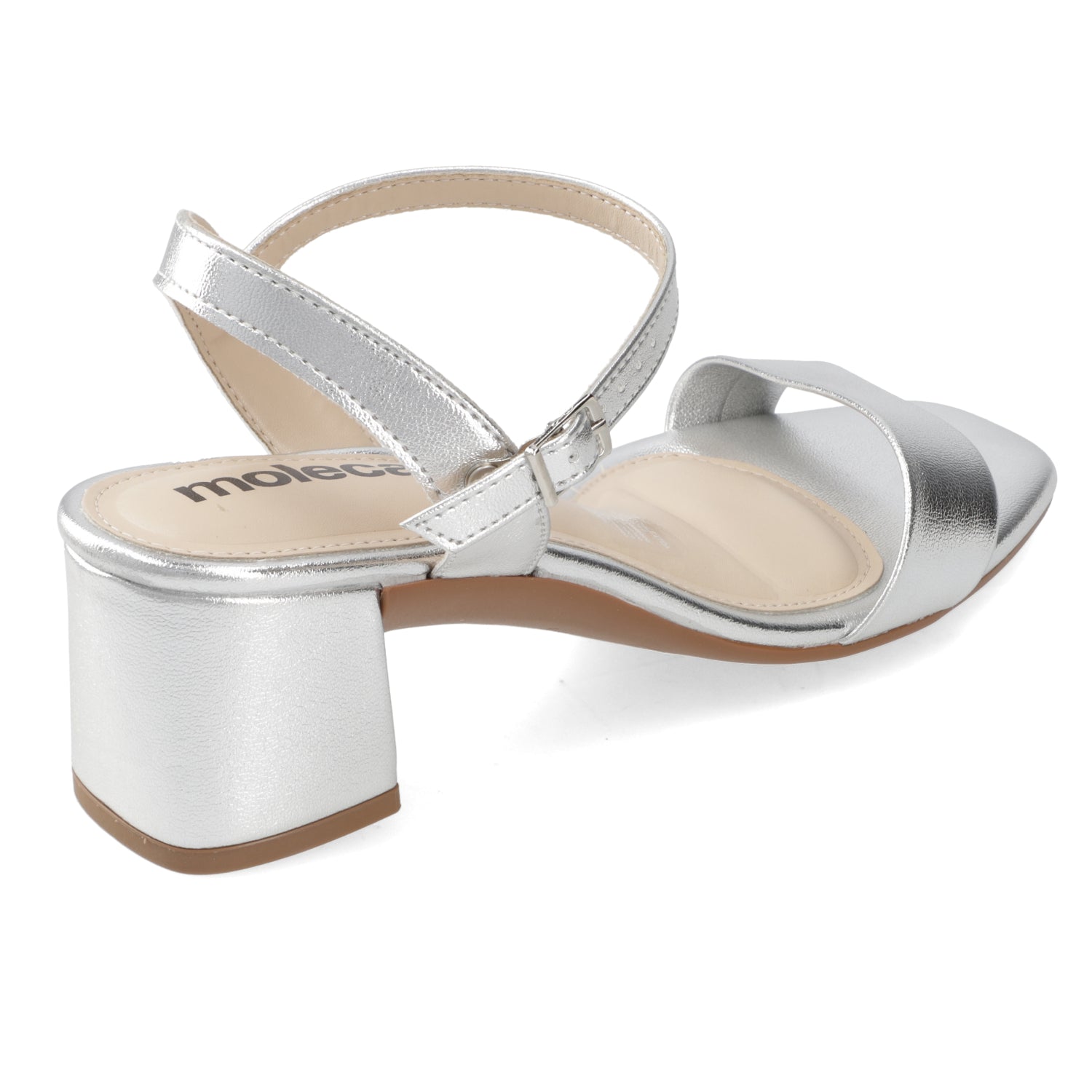 Sandalia Taco Ancho 5 cm Plateado Moleca 35 / Plateado