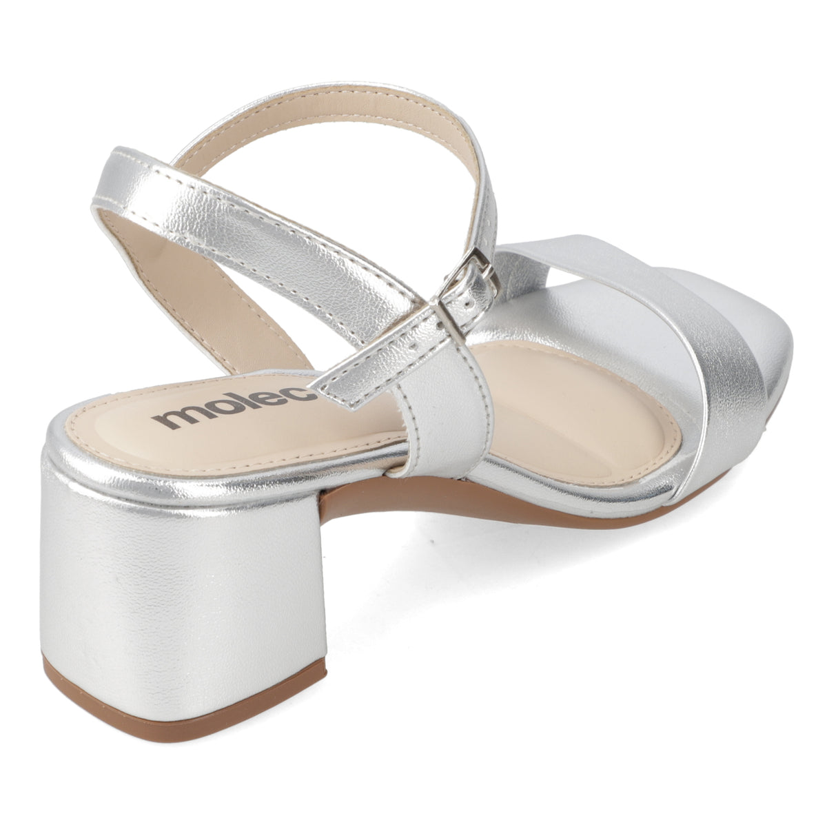 Sandalia Taco Ancho 5 cm Plateado Moleca 35 / Plateado