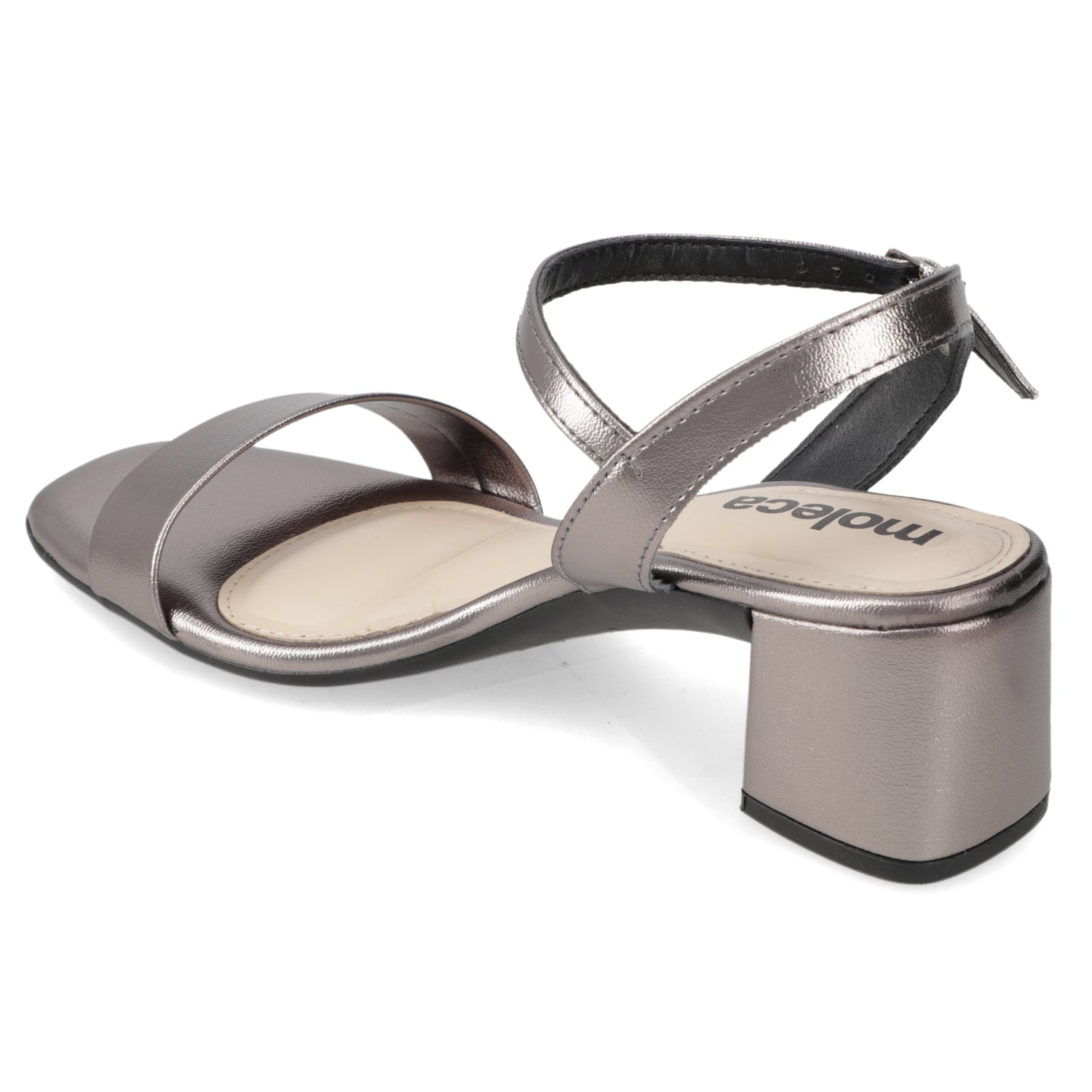 Sandalia Taco Ancho 5 cm Plateado Moleca 35 / Plateado