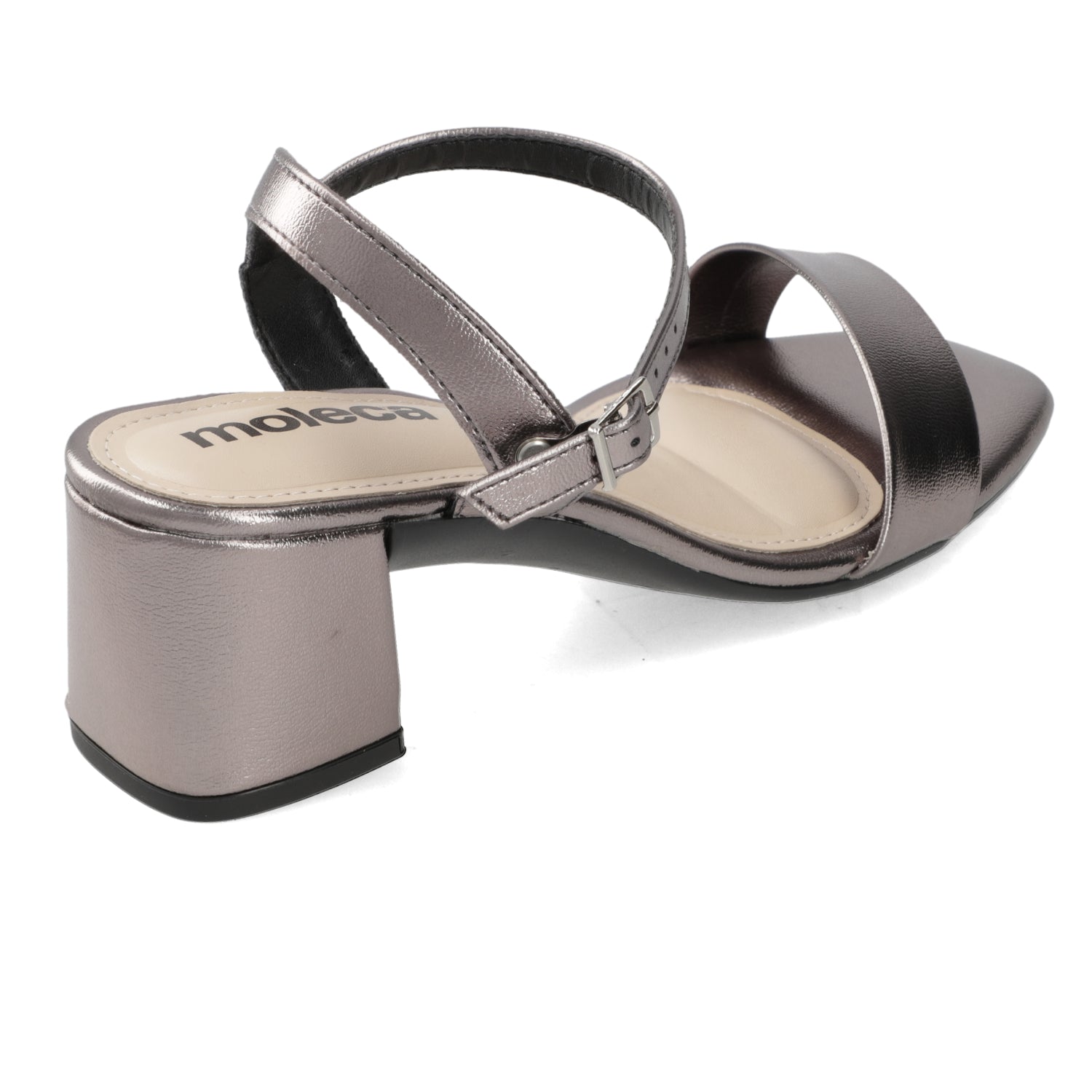 Sandalia Taco Ancho 5 cm Plateado Moleca 35 / Plateado