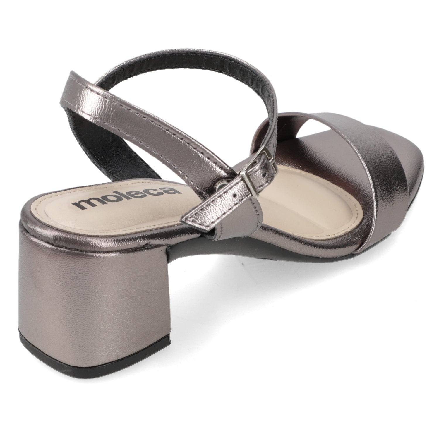 Sandalia Taco Ancho 5 cm Plateado Moleca 35 / Plateado