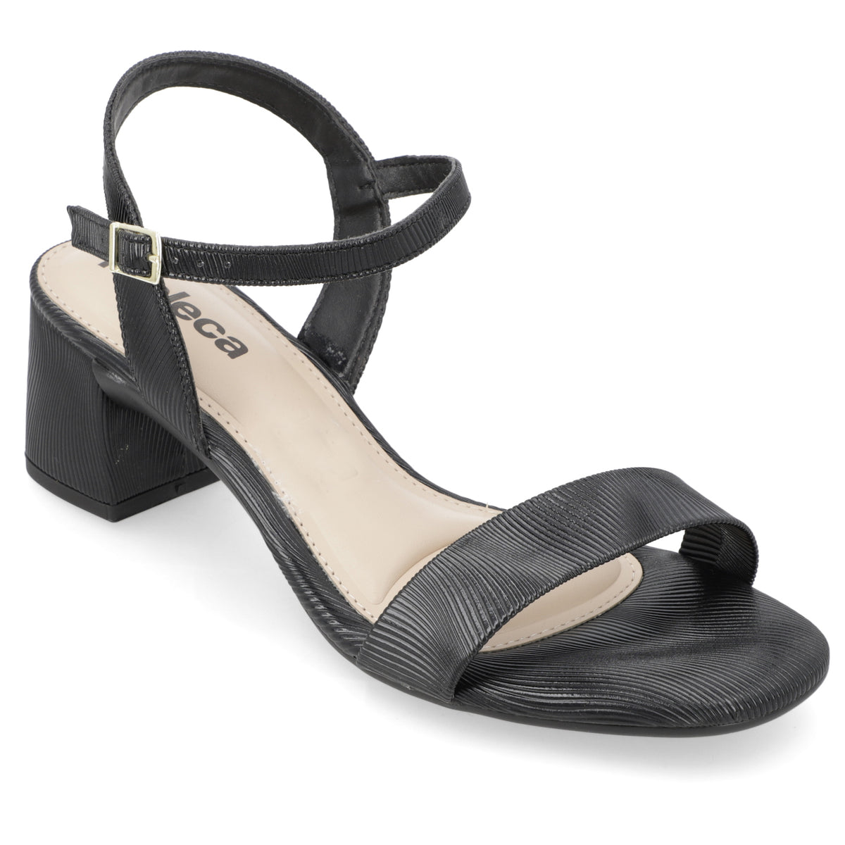 Sandalia Taco Ancho Medio Negro Moleca Ecocuero 35 / Negro