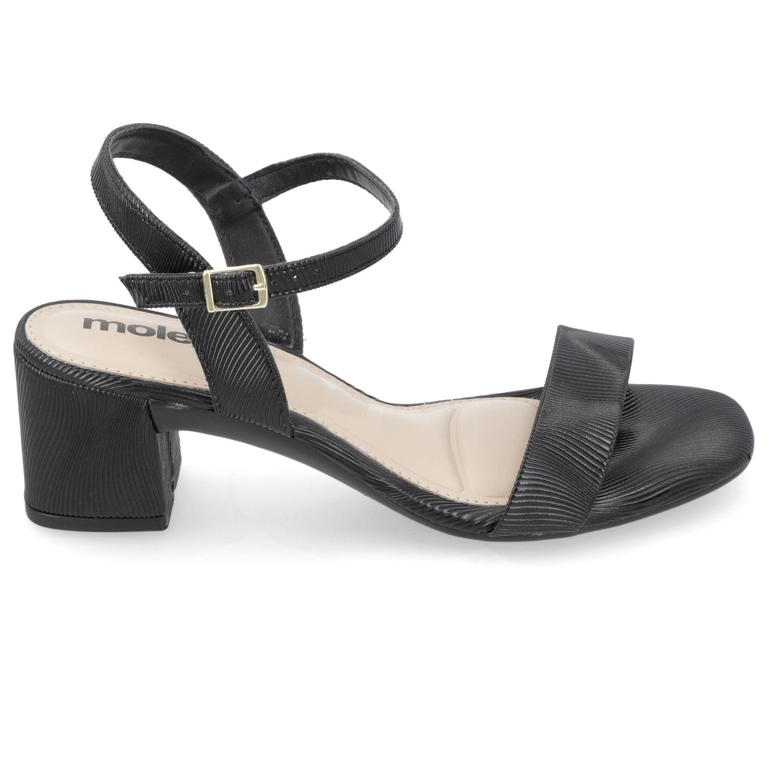 Sandalia Taco Ancho Medio Negro Moleca Ecocuero 35 / Negro