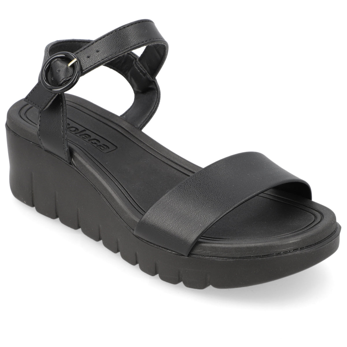 Sandalia Taco Cuña Negro Moleca Ecocuero 35 / Negro