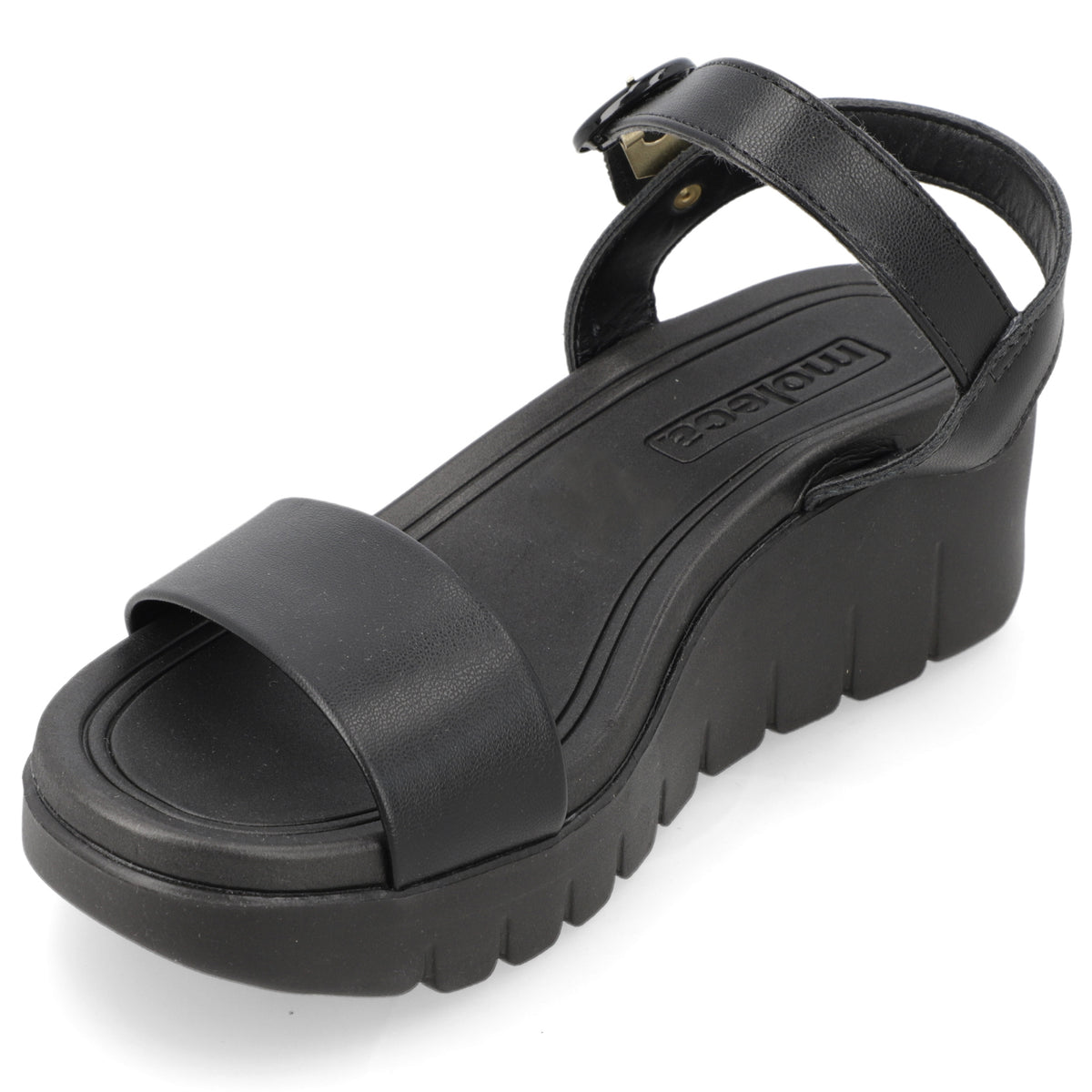 Sandalia Taco Cuña Negro Moleca Ecocuero 35 / Negro