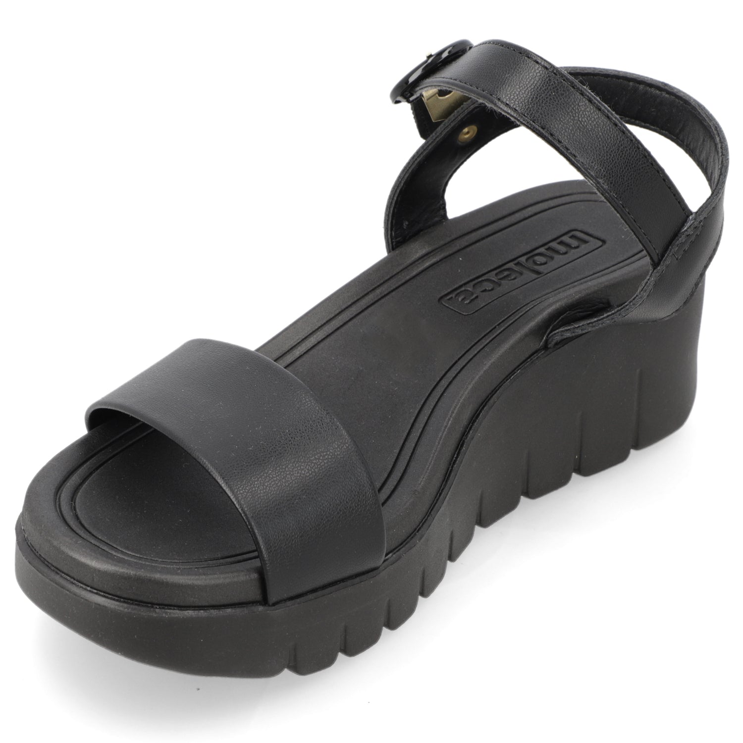 Sandalia Taco Cuña Negro Moleca Ecocuero 35 / Negro