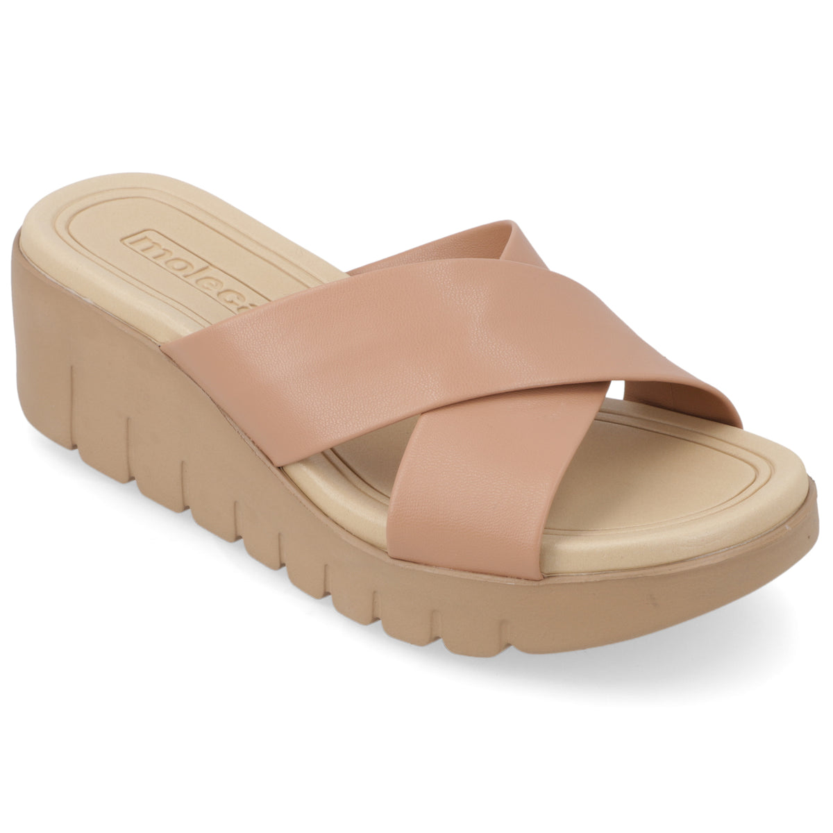 Sandalia Taco Cuña Nude Moleca Ecocuero 35 / Nude