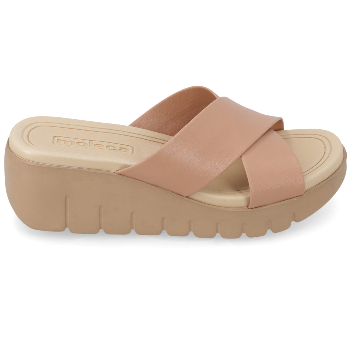 Sandalia Taco Cuña Nude Moleca Ecocuero 35 / Nude