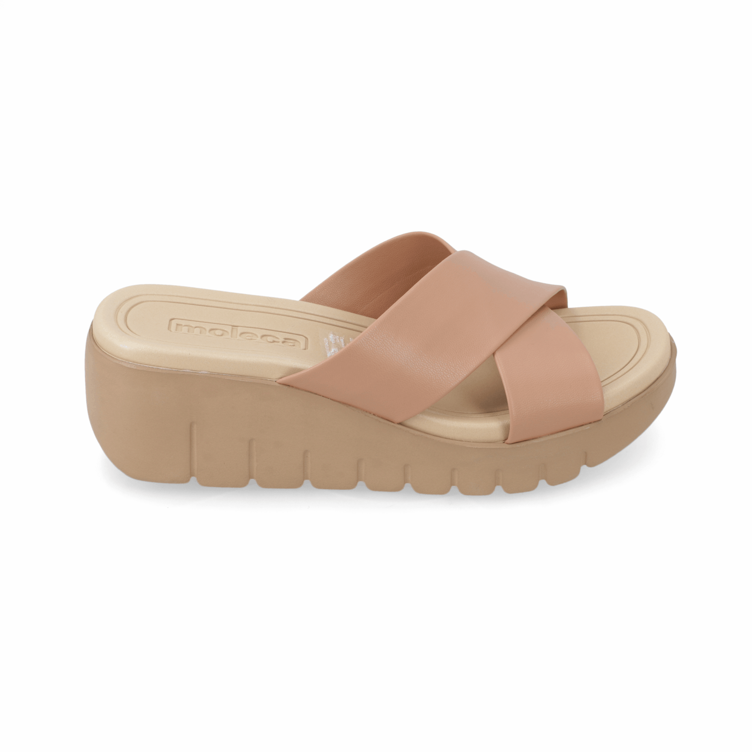 Sandalia Taco Cuña Nude Moleca Ecocuero 35 / Nude