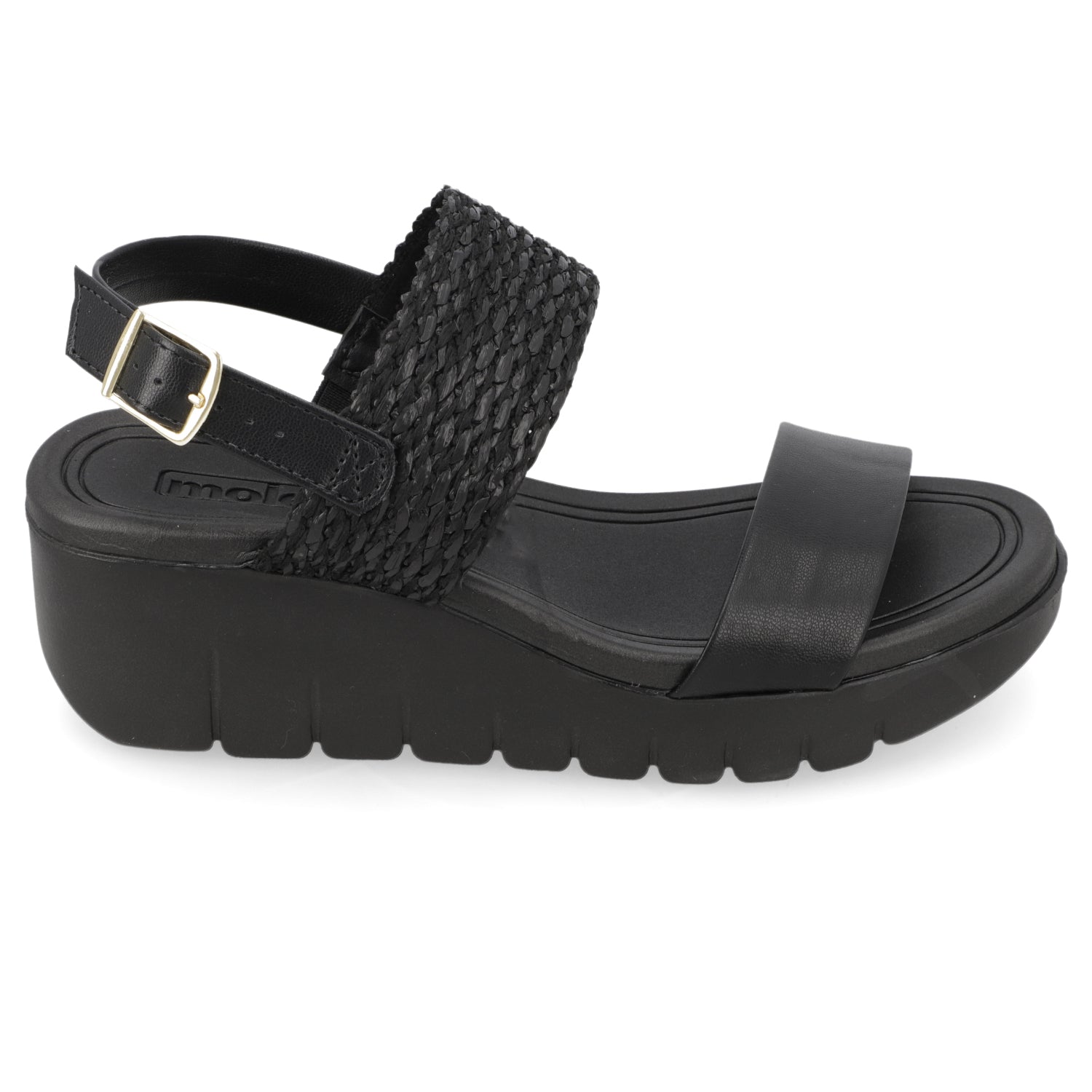 Sandalia Taco Cuña Negro Moleca Ecocuero 35 / Negro