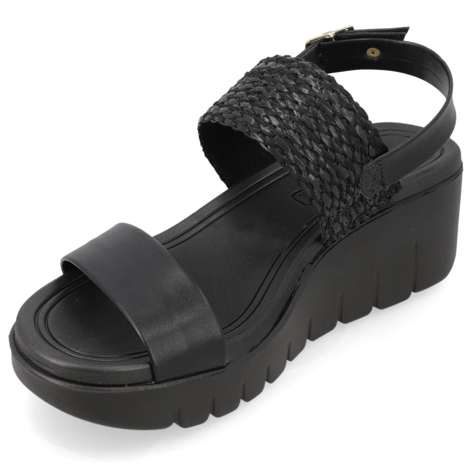 Sandalia Taco Cuña Negro Moleca Ecocuero 35 / Negro