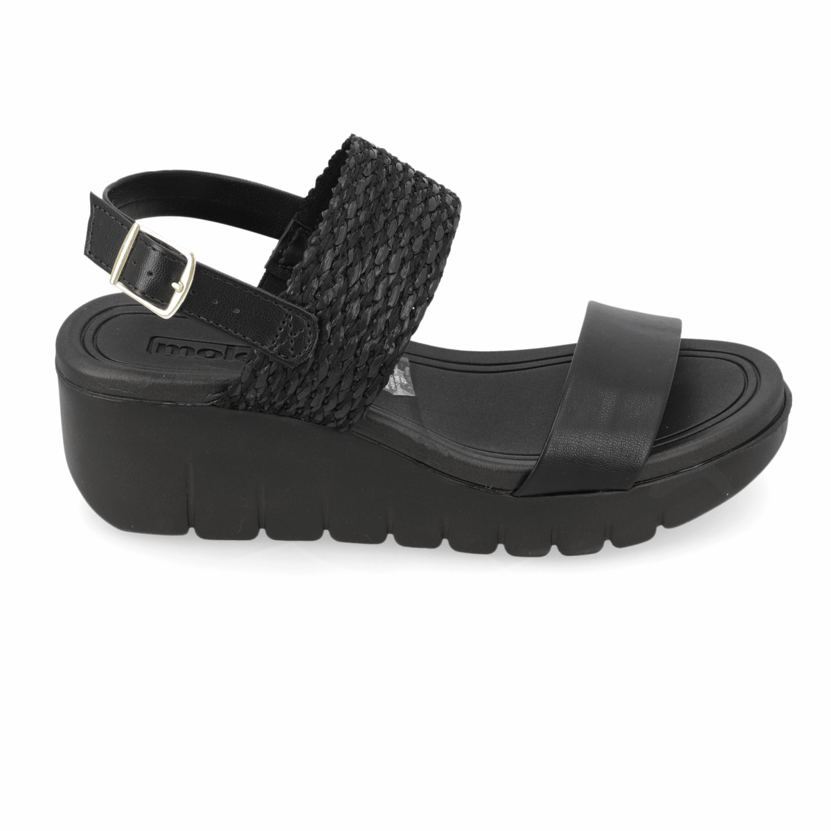 Sandalia Taco Cuña Negro Moleca Ecocuero 35 / Negro