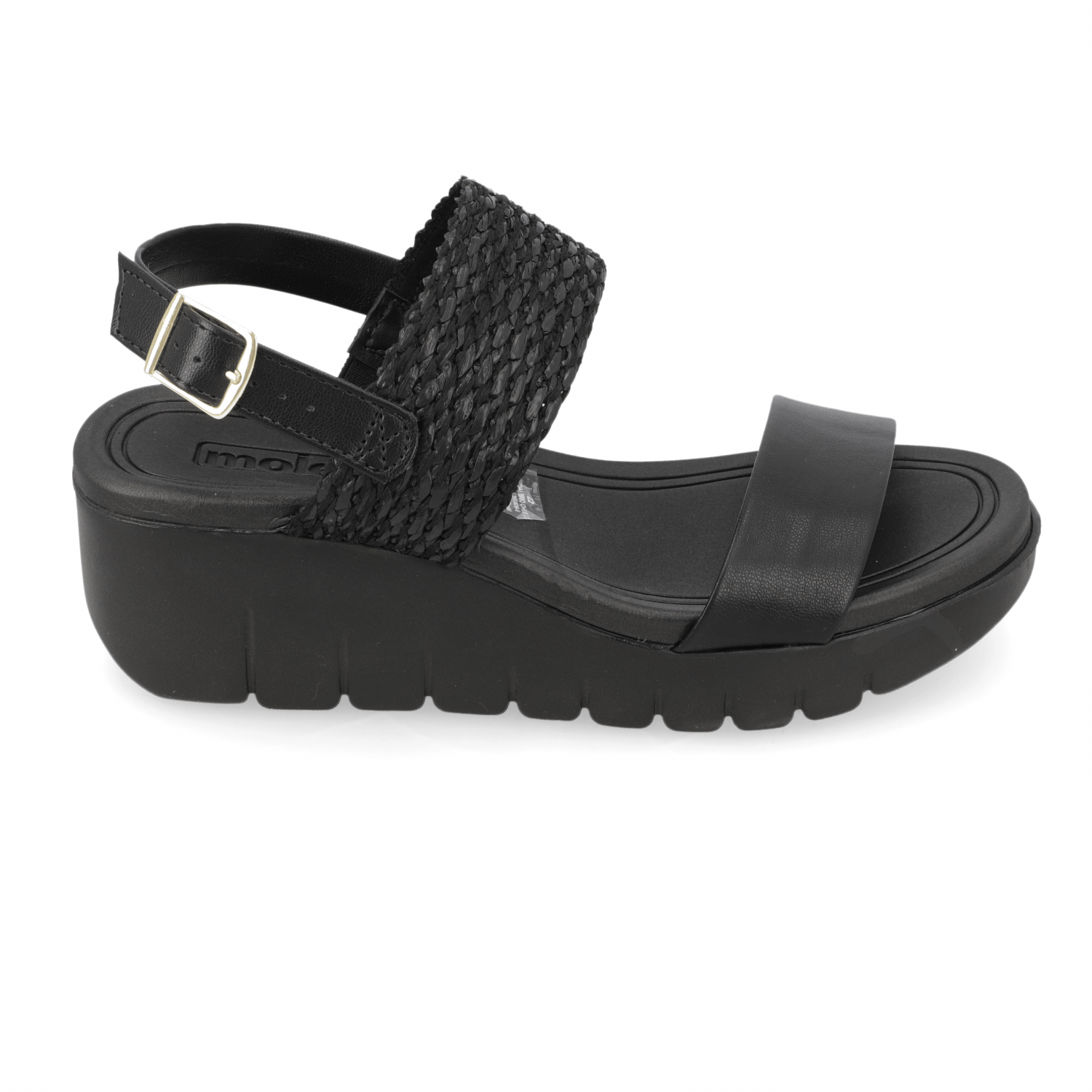 Sandalia Taco Cuña Negro Moleca Ecocuero 35 / Negro