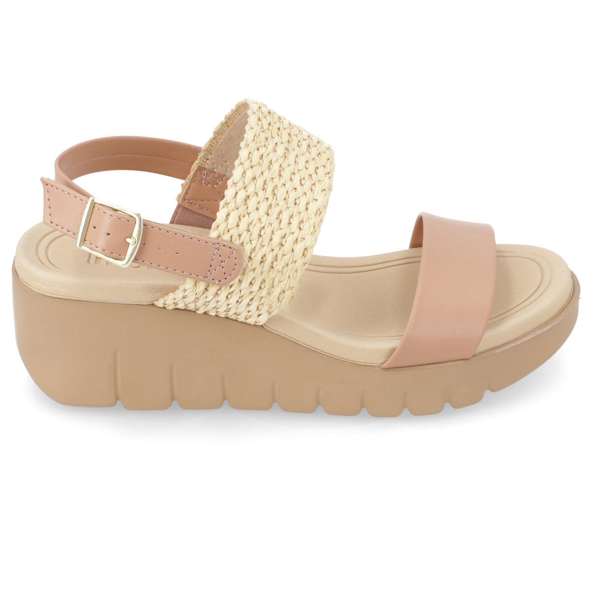 Sandalia Taco Cuña Nude Moleca Ecocuero 35 / Nude
