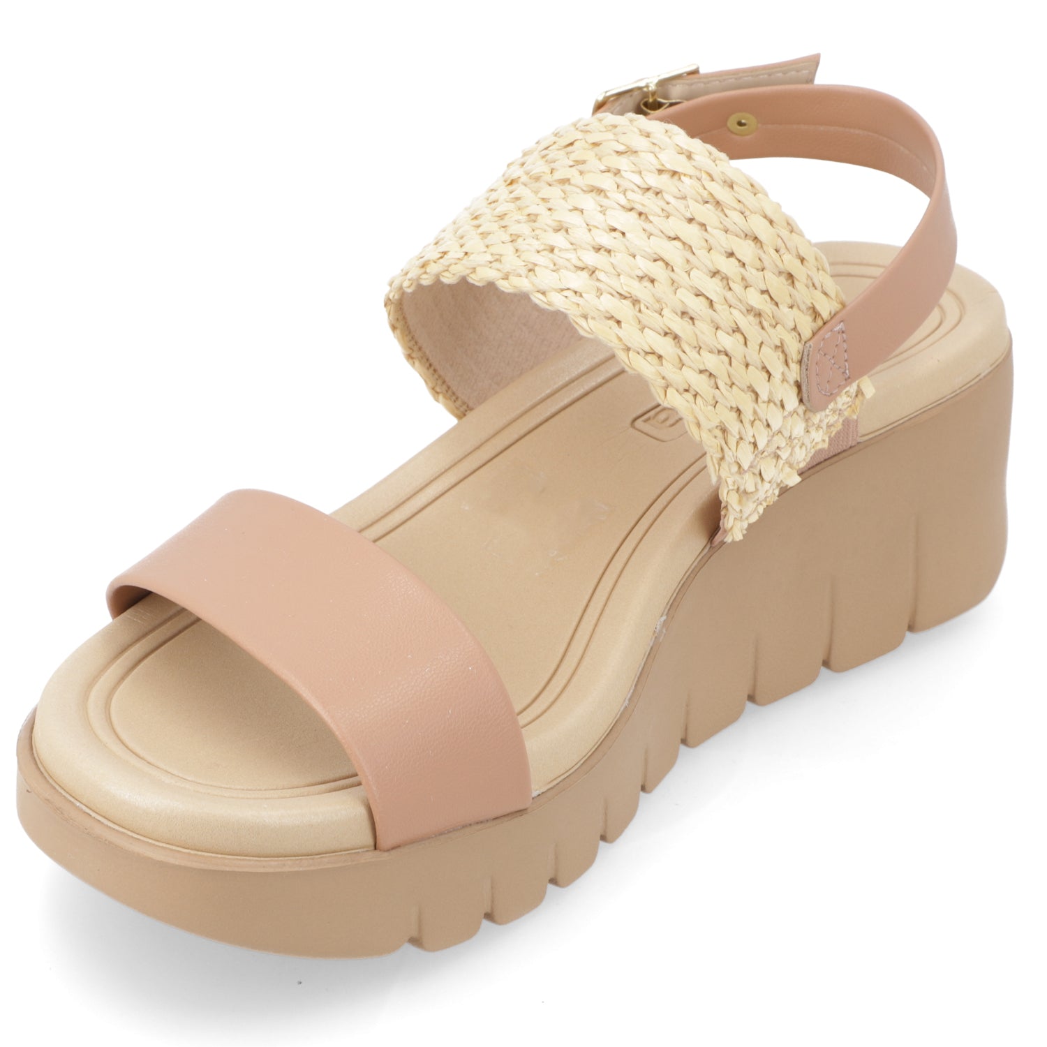 Sandalia Taco Cuña Nude Moleca Ecocuero 35 / Nude