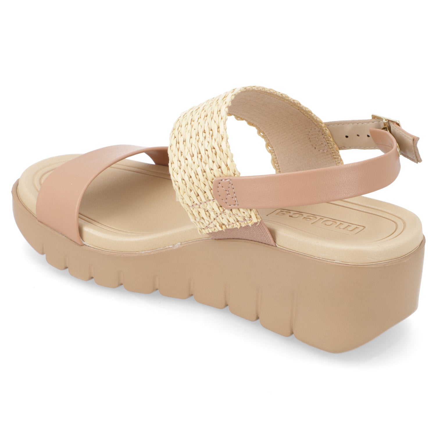 Sandalia Taco Cuña Nude Moleca Ecocuero 35 / Nude