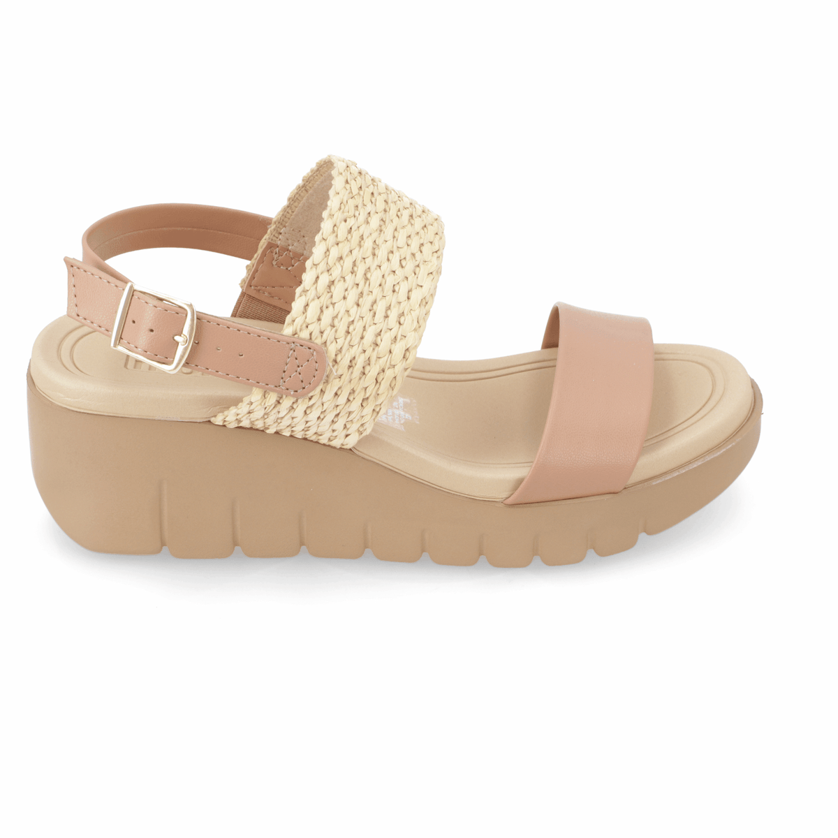Sandalia Taco Cuña Nude Moleca Ecocuero 35 / Nude