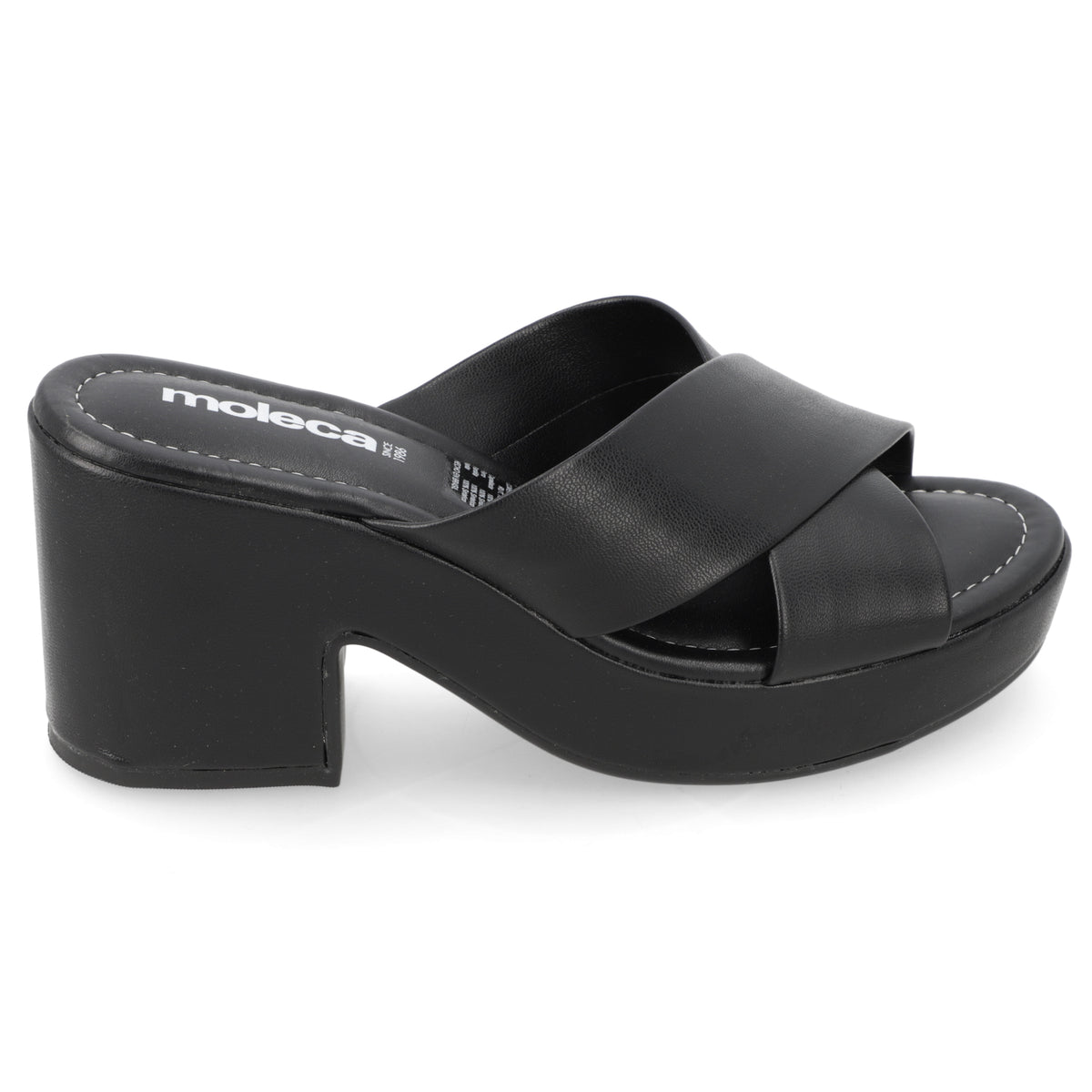 Sandalia Taco Ancho Medio Negro Moleca Ecocuero 34 / Negro