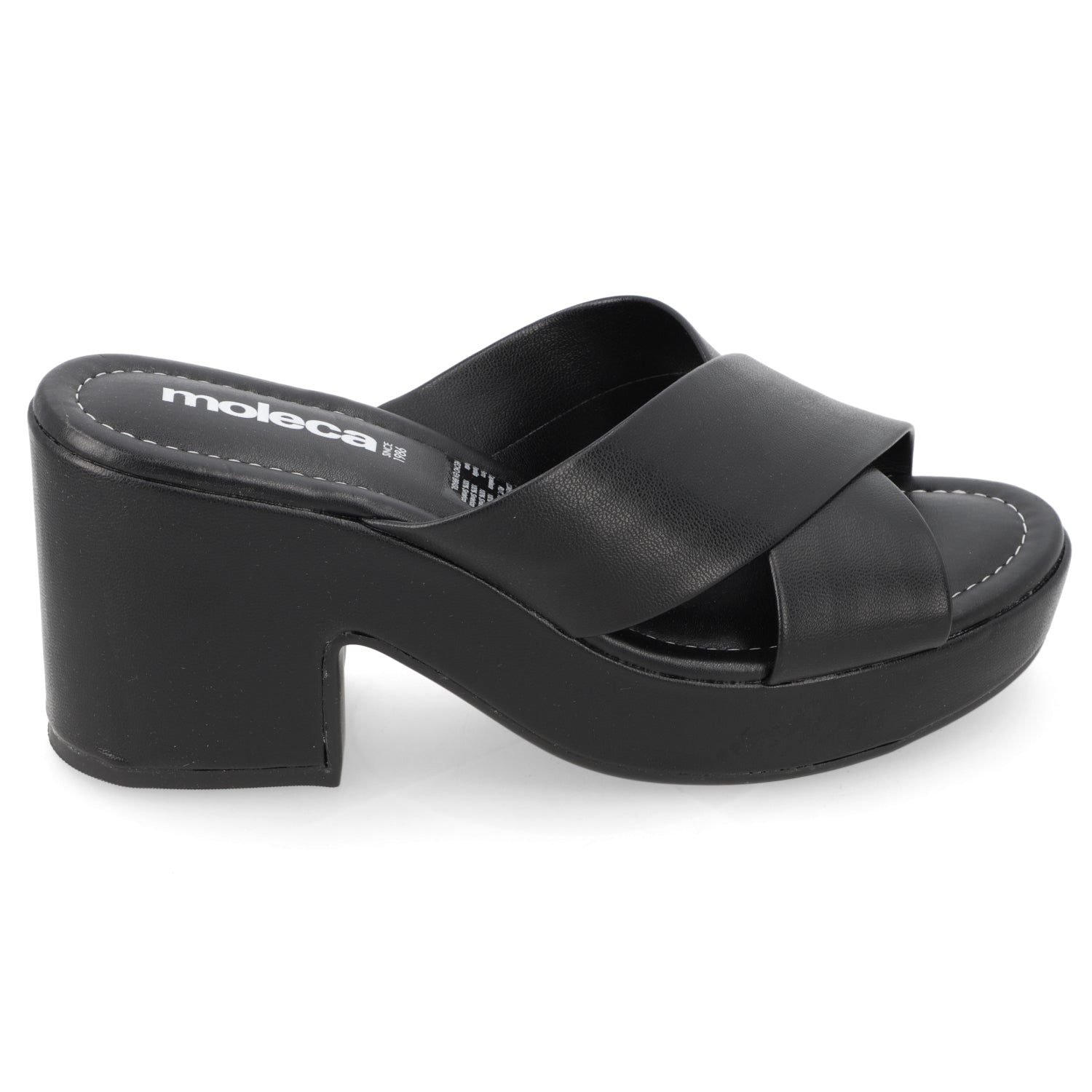 Sandalia Taco Ancho Medio Negro Moleca Ecocuero 34 / Negro