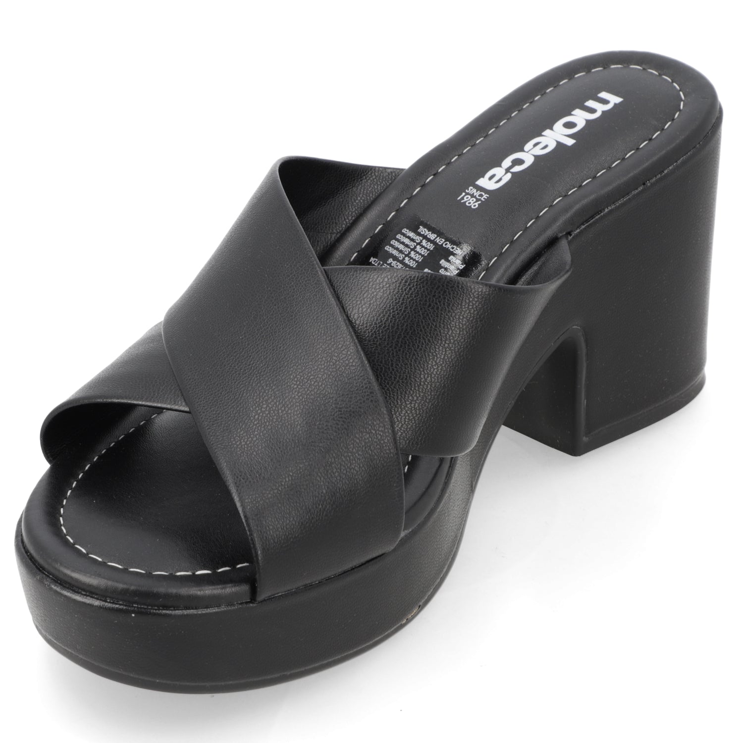 Sandalia Taco Ancho Medio Negro Moleca Ecocuero 34 / Negro