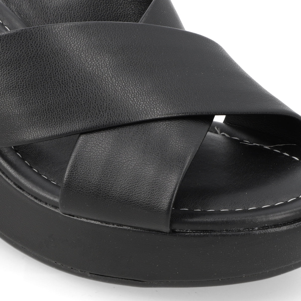 Sandalia Taco Ancho Medio Negro Moleca Ecocuero 34 / Negro
