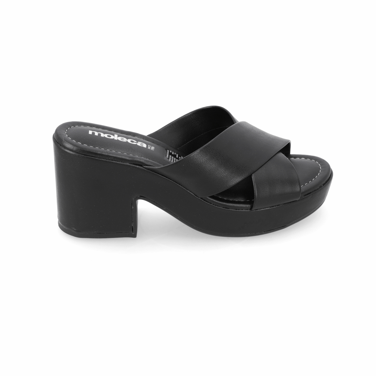 Sandalia Taco Ancho Medio Negro Moleca Ecocuero 34 / Negro