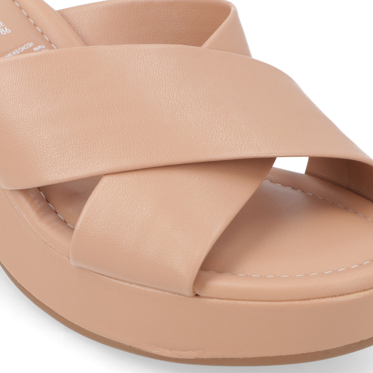 Sandalia Taco Ancho Medio Nude Moleca Ecocuero 34 / Nude