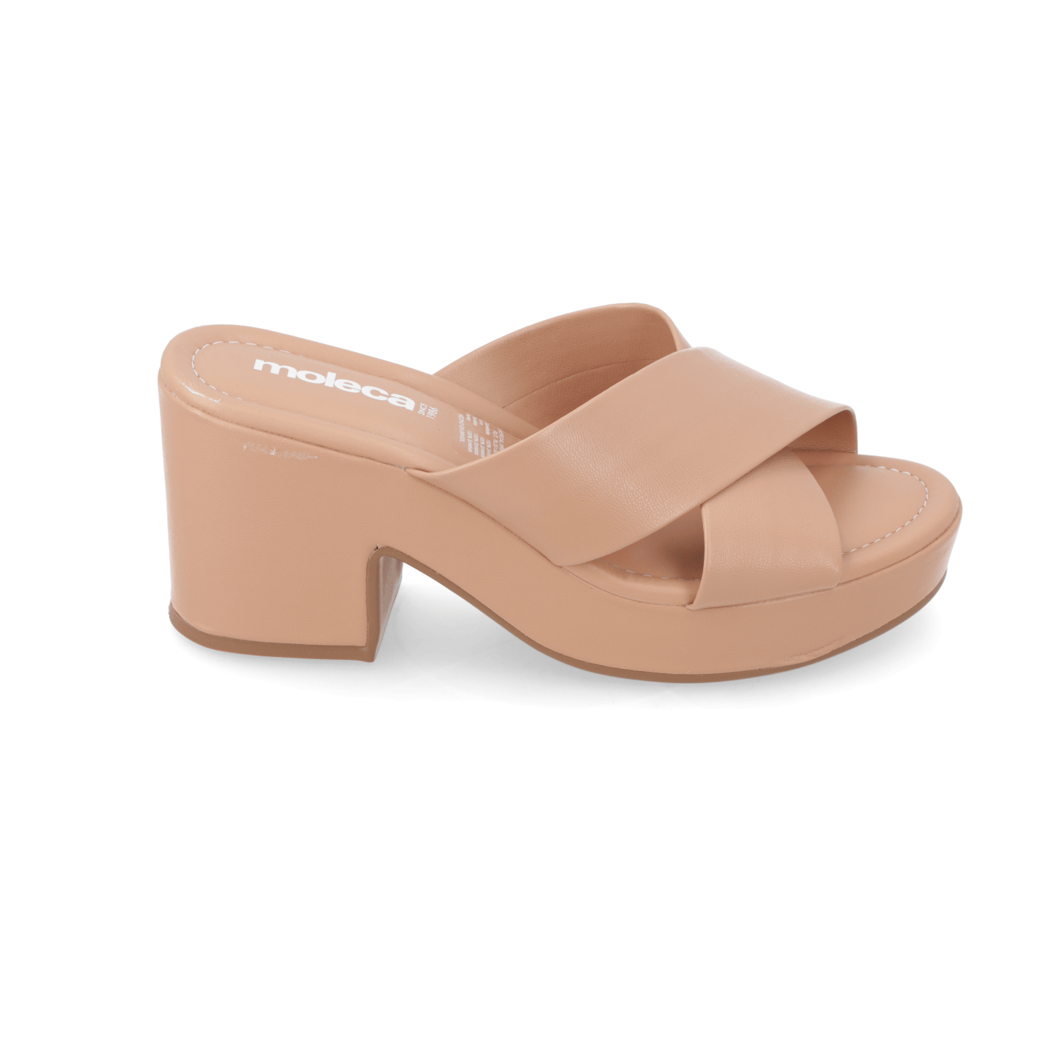 Sandalia Taco Ancho Medio Nude Moleca Ecocuero 34 / Nude