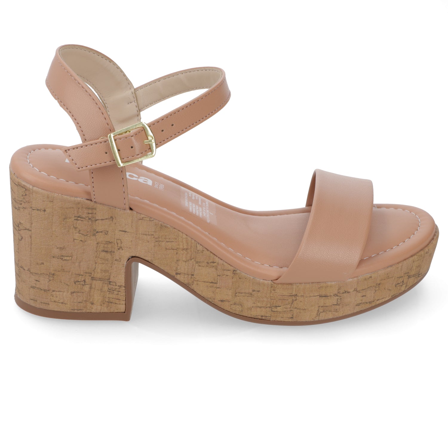 Sandalia Taco Ancho Medio Nude Moleca Ecocuero 34 / Nude