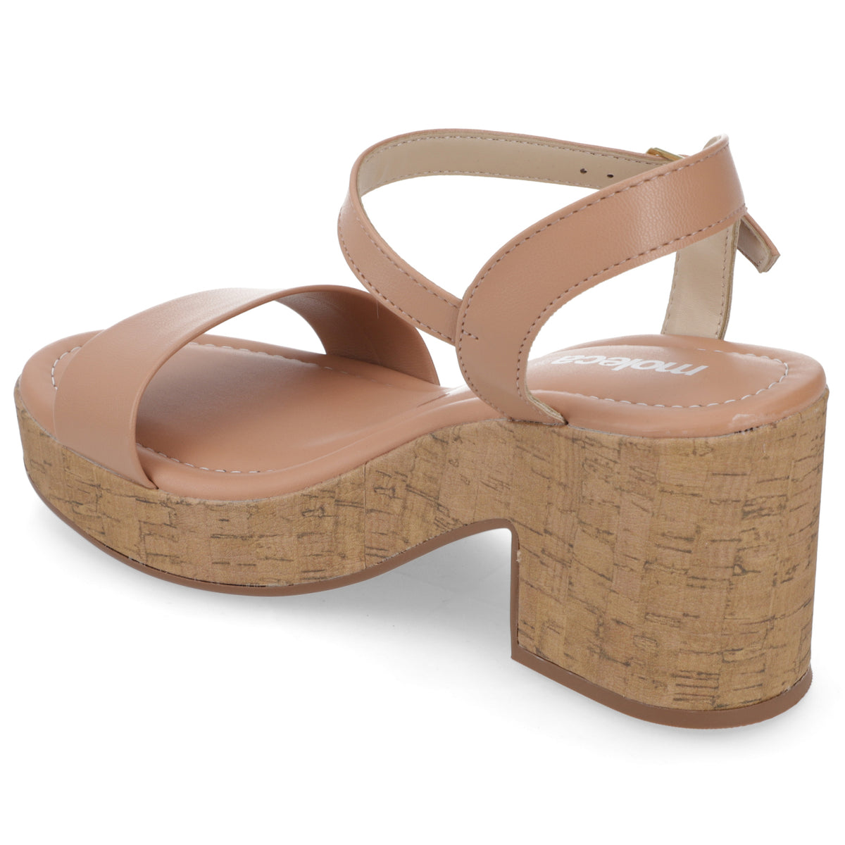 Sandalia Taco Ancho Medio Nude Moleca Ecocuero 34 / Nude