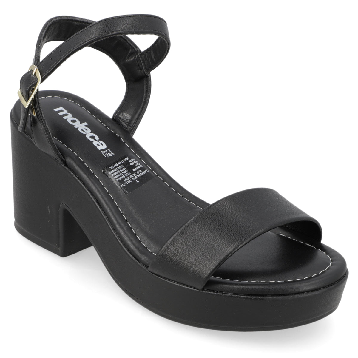 Sandalia Taco Ancho Medio Negro Moleca Ecocuero 34 / Negro