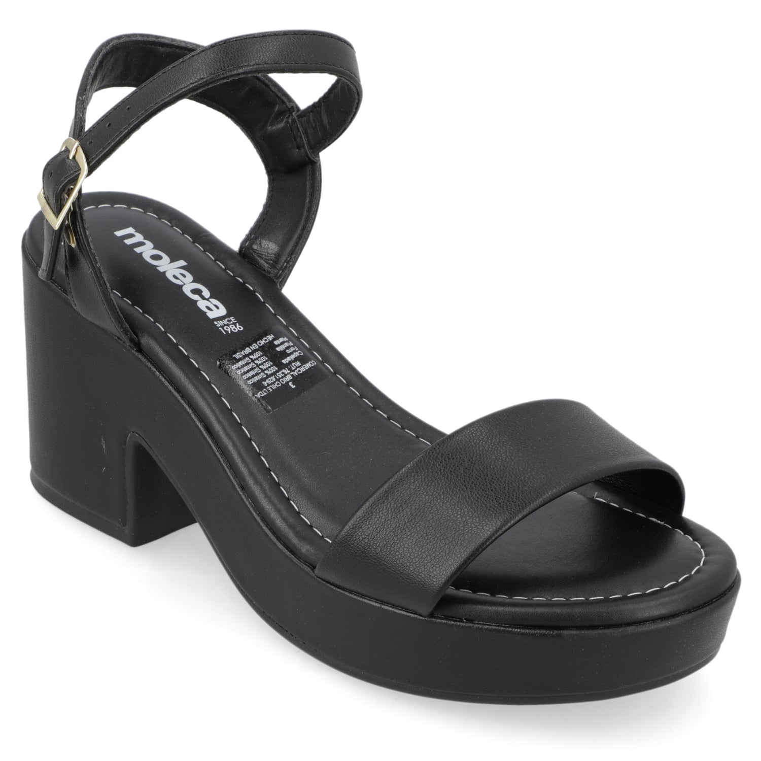 Sandalia Taco Ancho Medio Negro Moleca Ecocuero 34 / Negro