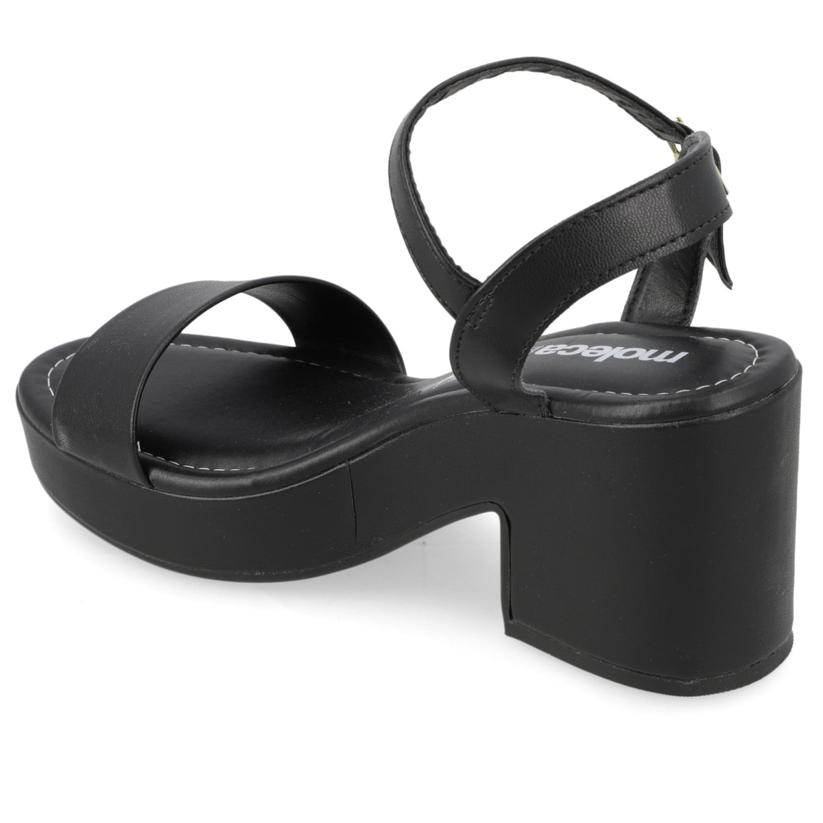 Sandalia Taco Ancho Medio Negro Moleca Ecocuero 34 / Negro