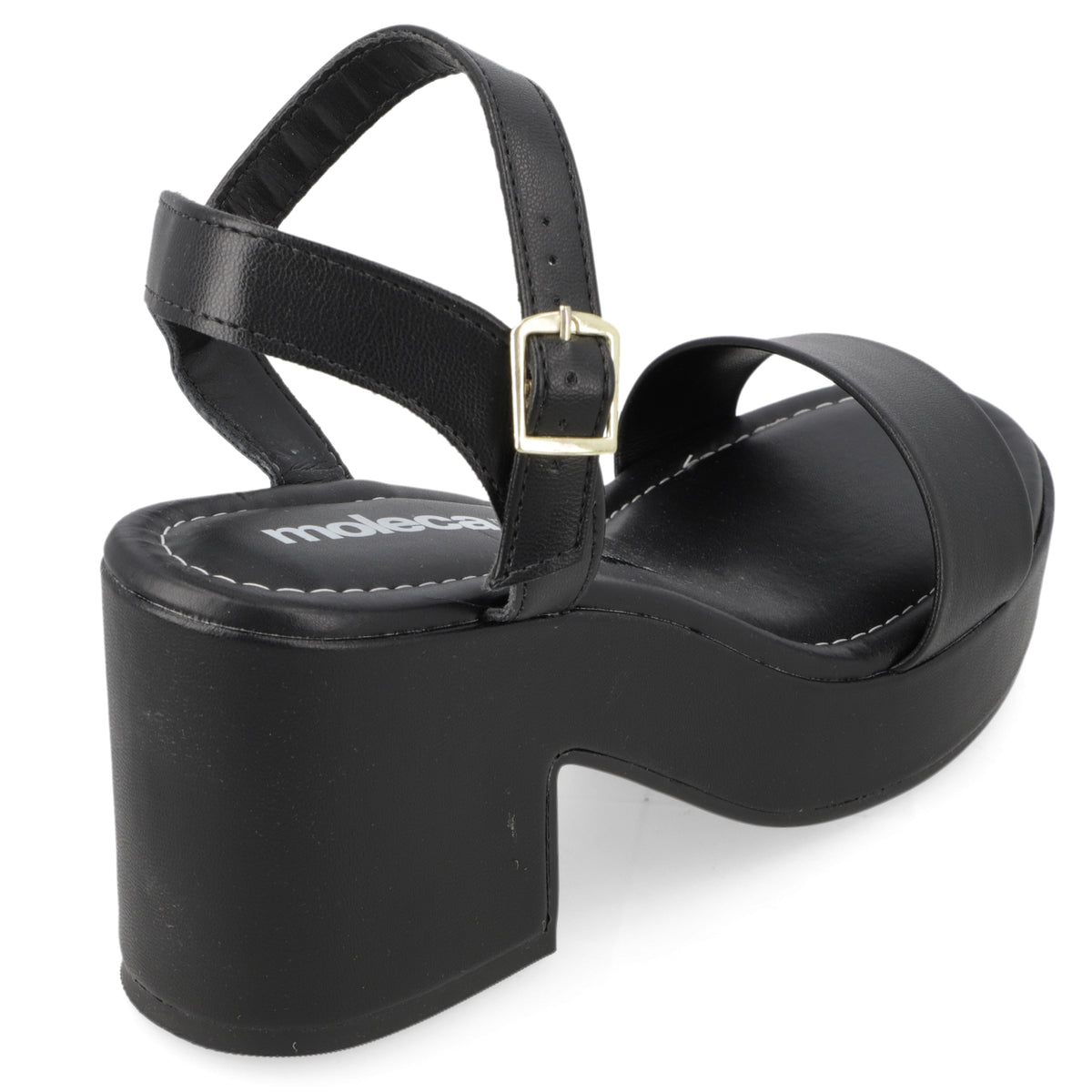 Sandalia Taco Ancho Medio Negro Moleca Ecocuero 34 / Negro