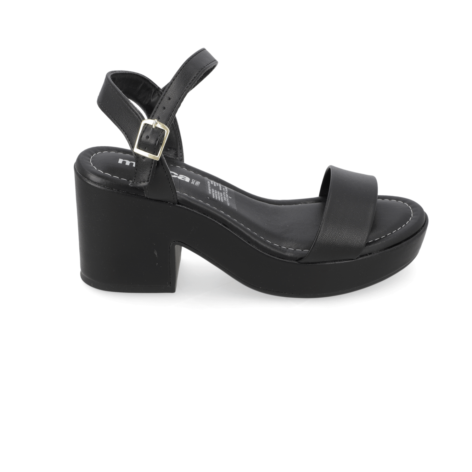 Sandalia Taco Ancho Medio Negro Moleca Ecocuero 34 / Negro