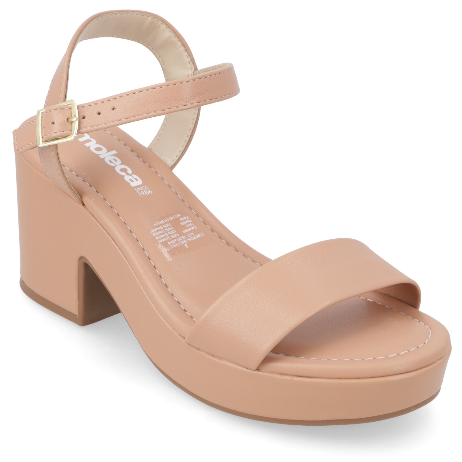 Sandalia Taco Ancho Medio Nude Moleca Ecocuero 34 / Nude