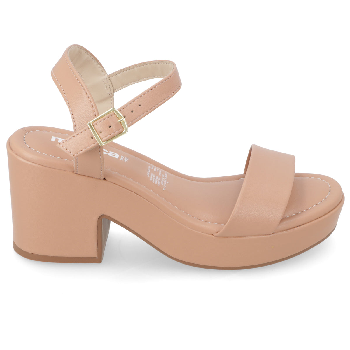 Sandalia Taco Ancho Medio Nude Moleca Ecocuero 34 / Nude