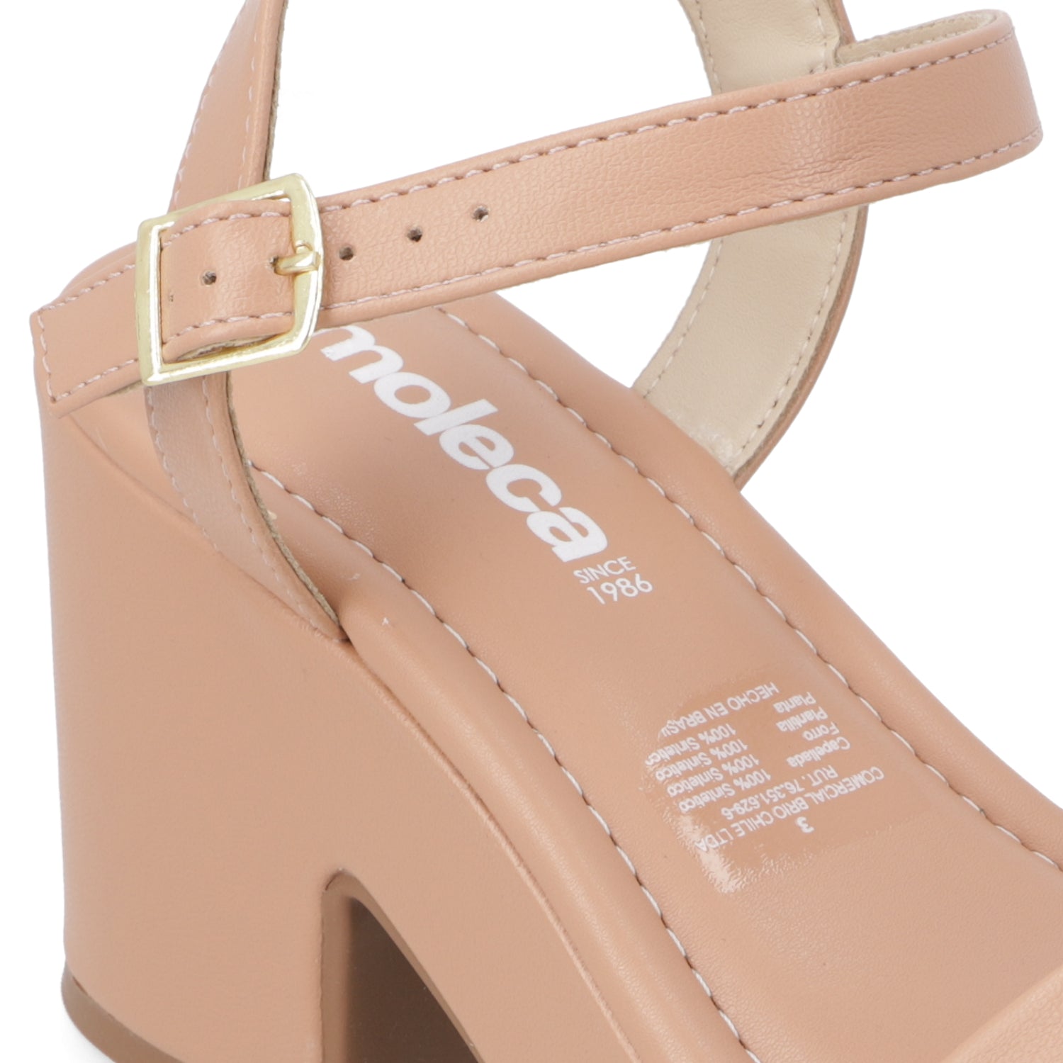 Sandalia Taco Ancho Medio Nude Moleca Ecocuero 34 / Nude