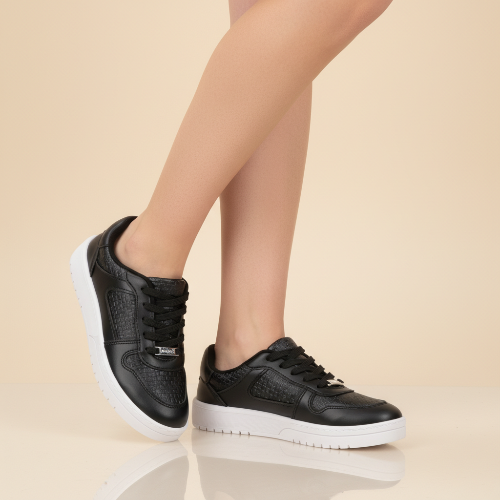 Zapatilla Casual Eco Cuero Negro 35 / Negro