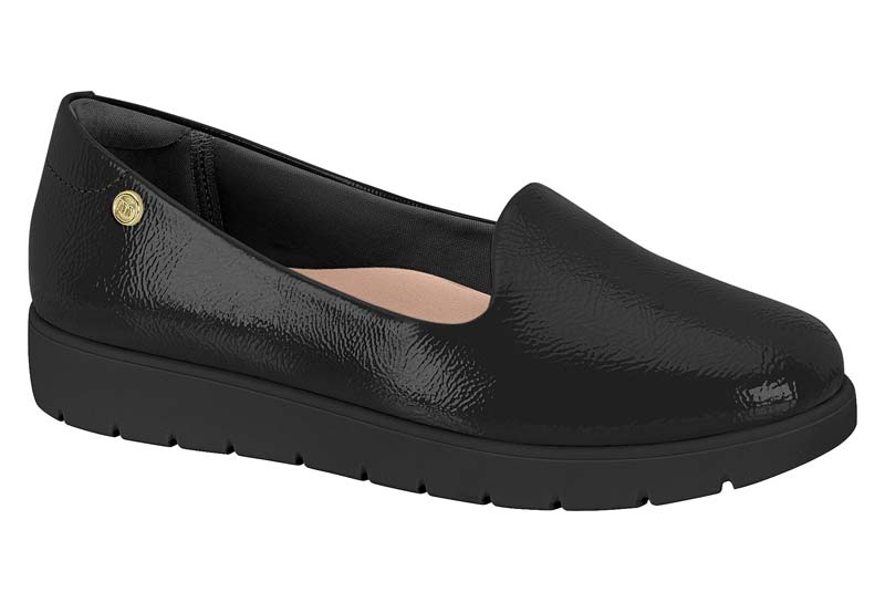 Mocasin Moleca Efecto Charol Negro 35