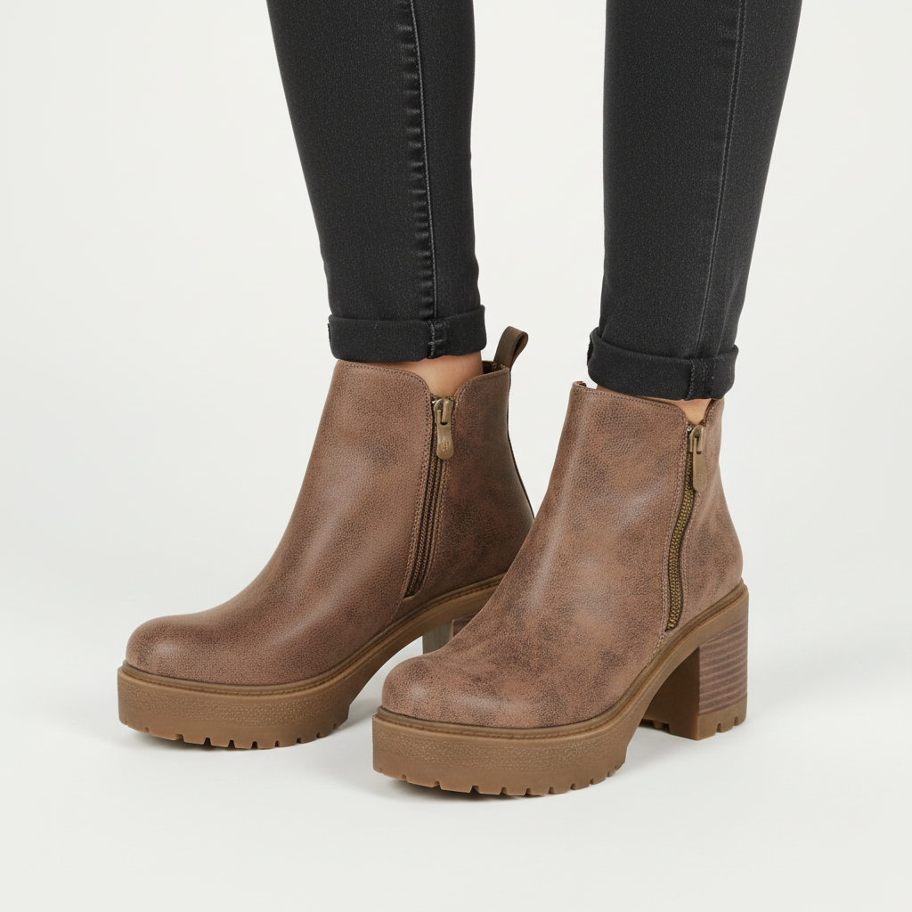 Botin Taco Ancho 7 cm Taupe New Walk 35 / Taupe