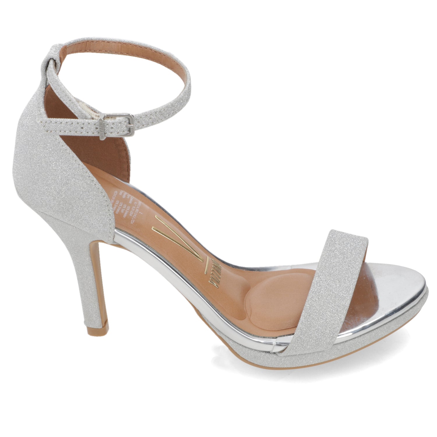 Sandalia Taco Aguja Alto Plateado Vizzano Textil Glitter 34 / Plateado