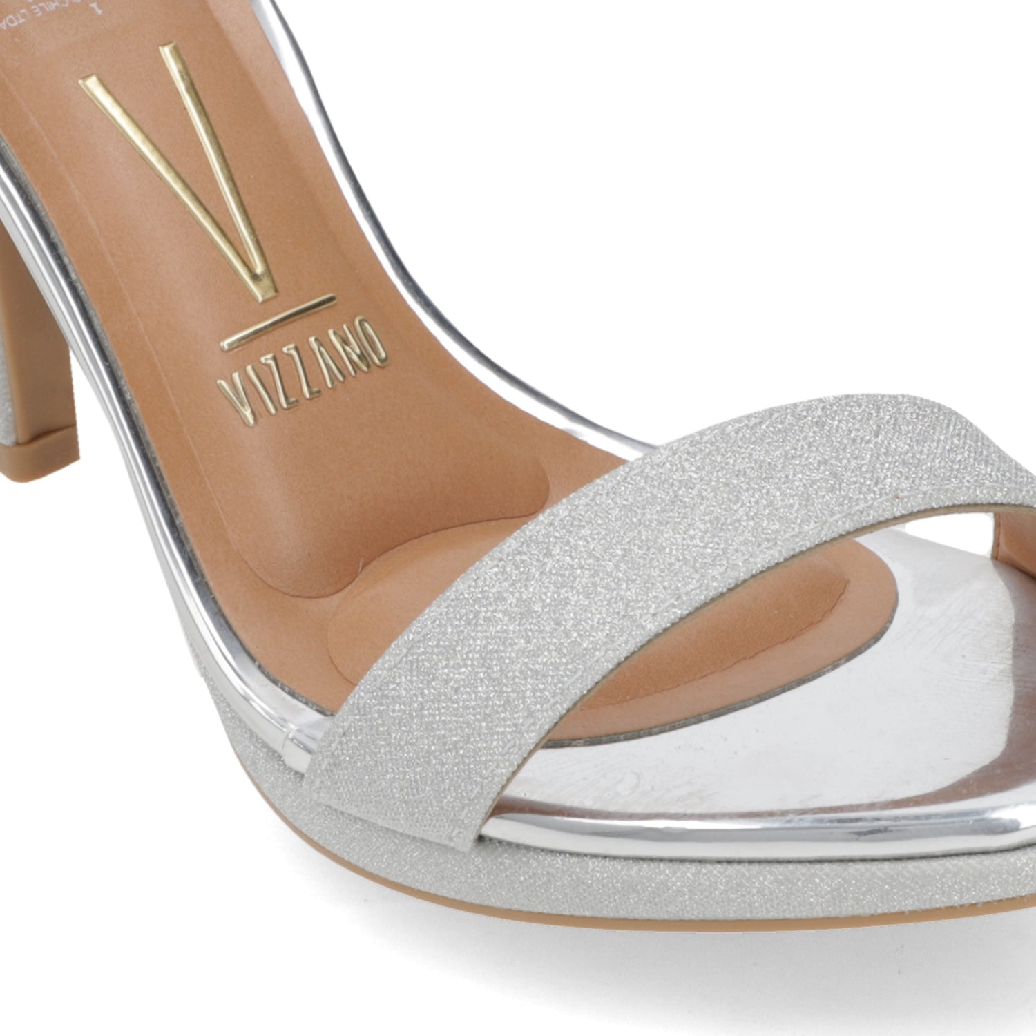 Sandalia Taco Aguja Alto Plateado Vizzano Textil Glitter 34 / Plateado