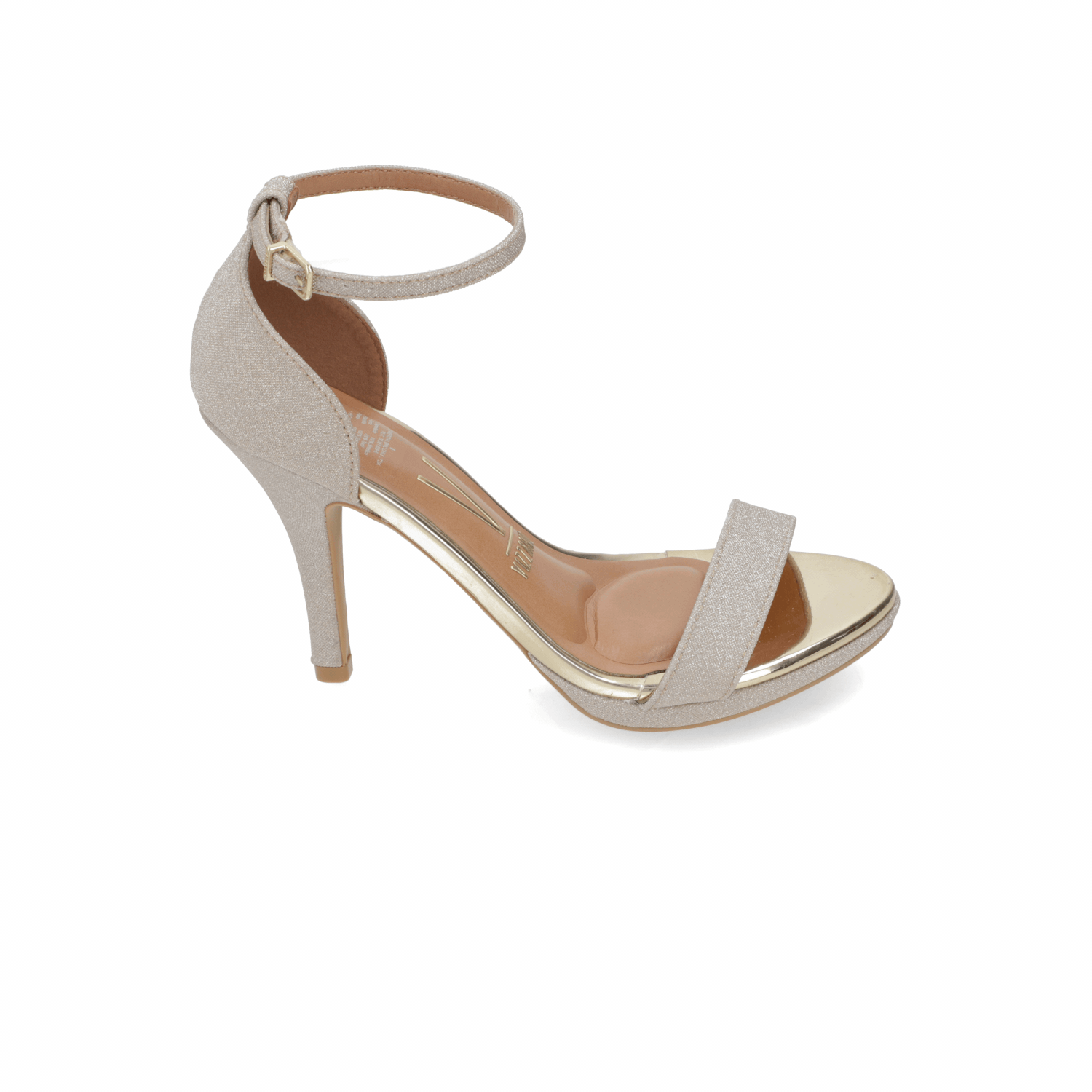 Sandalia Taco Aguja Alto Dorado Vizzano Textil Glitter 34 / Dorado